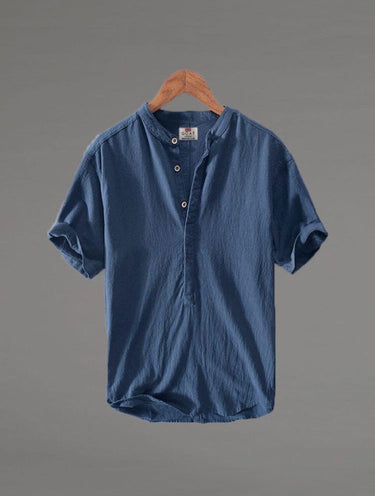 Camisa de lino Manga corta Azul Marino